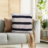Adiv 18 x 18 Handcrafted Shaggy Cotton Accent Throw Pillows, Handknit Yarn, Set of 2, White, Black