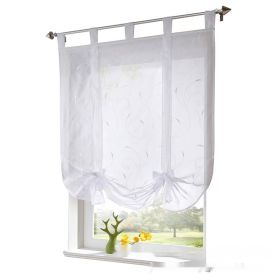 Embroidered Pastoral Adjustable Curtain Rod Ribbon Roman Window Screen (Option: White-140 × 140cm)