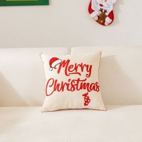 Christmas Towel Embroidery Pillow Cover Holiday Home Decoration (Option: Beige Merry Christmas-45x45cm)