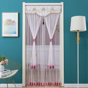 Double Yarn Door Curtain Anti-mosquito Embroidered Tassel Quiet Bedroom Living Room Bathroom Universal Partition Home Decoration (Color: 01 pink)