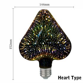 3D Led Bulb Star Fireworks E27 Vintage Edison Night Light 110V 220V A60 ST64 G80 G95 G125 Holiday Novelty Decoration Lighting (Emitting Color: Heart-shaped)