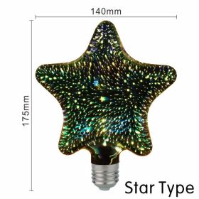 3D Led Bulb Star Fireworks E27 Vintage Edison Night Light 110V 220V A60 ST64 G80 G95 G125 Holiday Novelty Decoration Lighting (Emitting Color: Star)