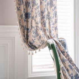 Cotton And Linen Printing Kitchen Curtain Beige Tassel Small Window Half Shade Bay Window Decoration (Option: Orchid Beige-Width 150 Height 200cm)